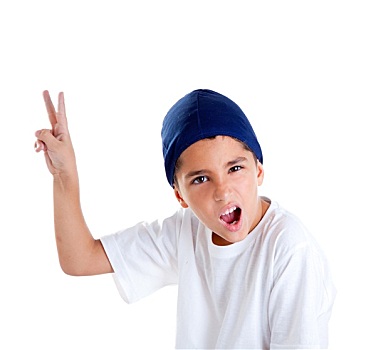 蓝色,帽,儿童,男孩,胜利,手势,头像