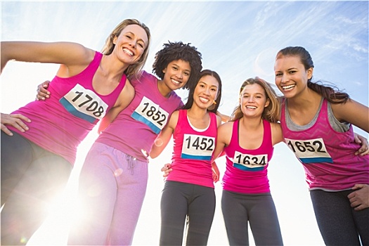 五个,微笑,跑步,支持,乳腺癌,马拉松