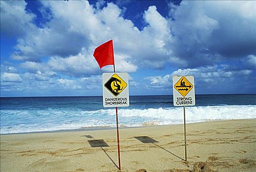 夏威夷,瓦胡岛,北岸,管道,警告标识,海滩