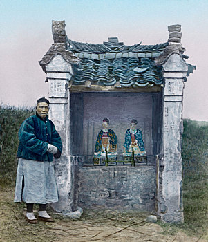 乡村,神祠,中国西部,手绘,魔幻,灯笼,滑动,纽顿,20年代