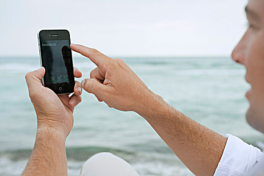 男人,智能手机,海滩
