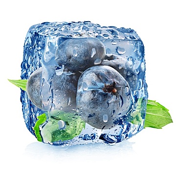 冰块,蓝莓