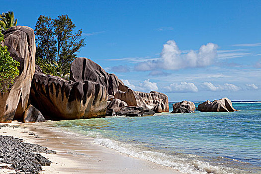 特色,花冈岩,石头,海滩,拉迪格岛,塞舌尔,非洲,印度洋