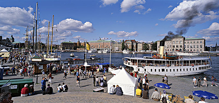 瑞典,斯德哥尔摩,港口,汽船,乘客