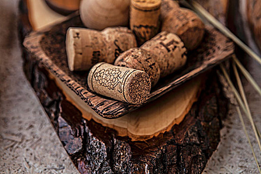 葡萄酒,香槟酒塞,木碗,块,木头