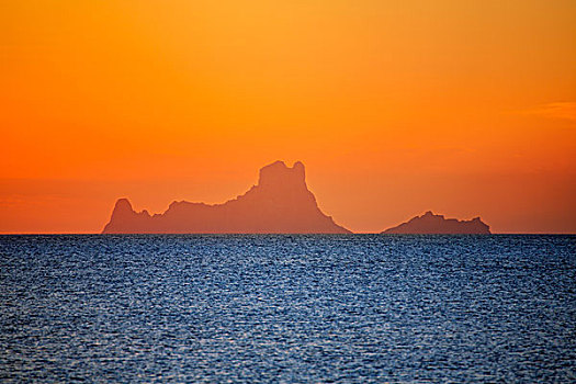 伊比萨岛,日落,福门特拉岛,红色,橙色天空