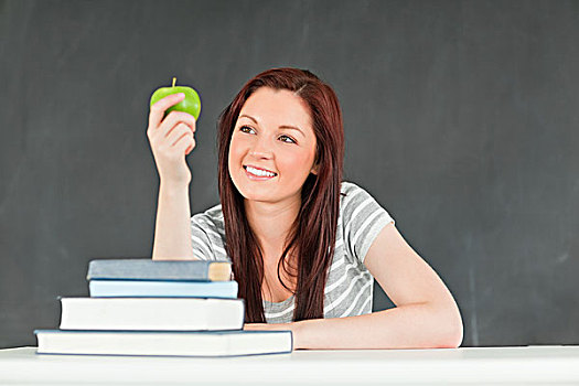 年轻,学生,拿着,苹果