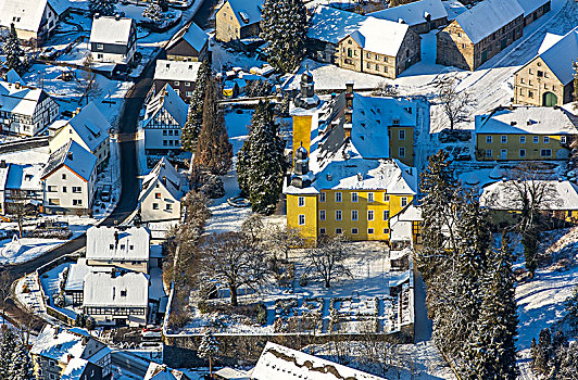城堡,黄色,冬天,雪,藻厄兰,北莱茵威斯特伐利亚,德国