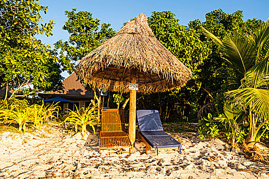 海滩,躺椅,湾,斐济,南太平洋