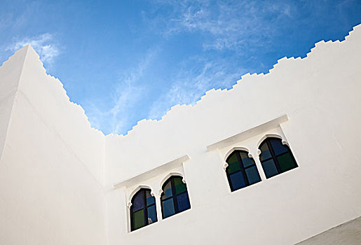 白色,墙壁,窗户,蓝天,老,局部,丹吉尔,摩洛哥