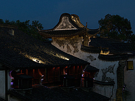 浙江,桐庐,乌镇水乡夜景