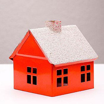 小,红色,房子,烟囱,窗户