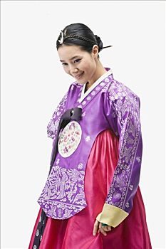 女青年,穿,传统,朝鲜服装