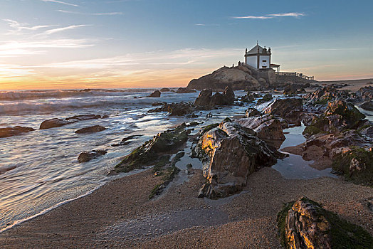 小教堂,岩石,海滩,葡萄牙,欧洲
