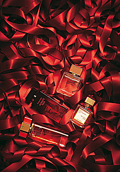 香水瓶,红色,绸缎,带