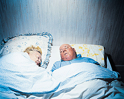 老,情侣,睡觉,床,亚麻布,2006年