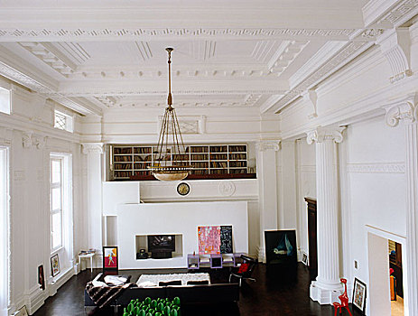 俯视图,现代,家具,放置,房间,天花板,吊灯