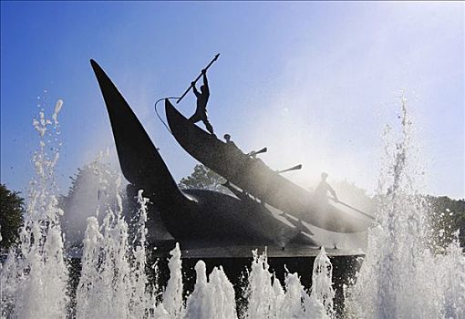 捕鲸,纪念建筑,挪威,雕刻师,喷泉,彩虹,南方,斯堪的纳维亚