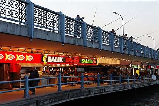 加拉达塔,桥,光亮,餐馆,地下室,傍晚,伊斯坦布尔,土耳其