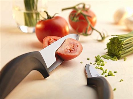 西红柿,细香葱,切削