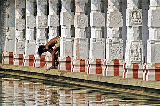 柱廊,浴者,贡伯戈纳姆,泰米尔纳德邦,印度
