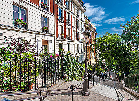 法国,巴黎,地区,步行街,楼梯,蒙马特尔