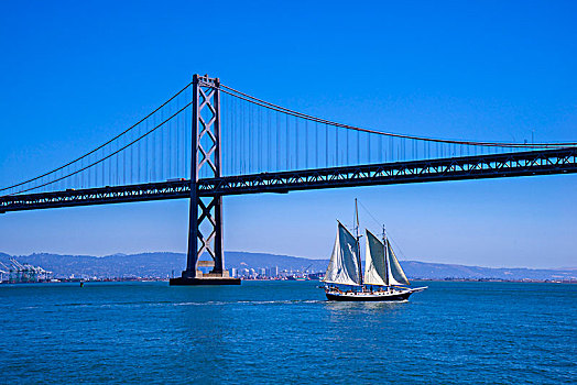 美国,加利福尼亚,旧金山,船,奥克兰湾大桥