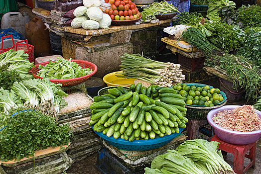 销售,蔬菜,市场,岛屿,越南,亚洲