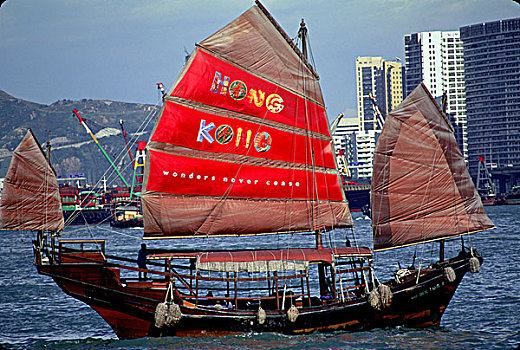 只有六,正宗,中国,帆船,残留,香港,水,帆,维多利亚港