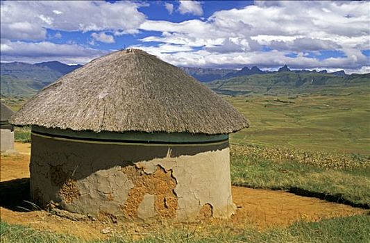 南非,德拉肯斯堡,传统,祖鲁族,小屋,大教堂,顶峰,背景