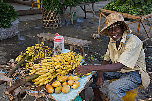 一个,男人,销售,水果,市场,桑给巴尔岛,坦桑尼亚,十二月,2008年