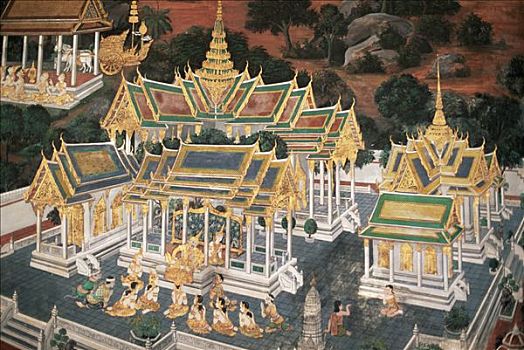 泰国,曼谷,玉佛寺,大皇宫,壁画,场景
