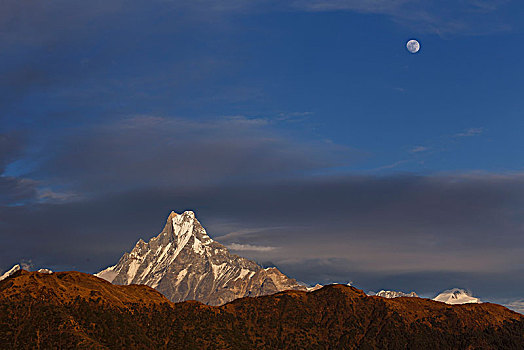 日落,喜马拉雅山,尼泊尔