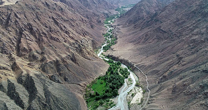 新疆哈密,山区河谷绿洲