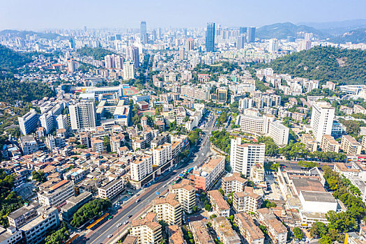 航拍广东珠海香洲区城区风光