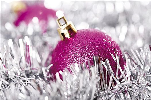 粉色,闪光,圣诞树球,圣诞装饰