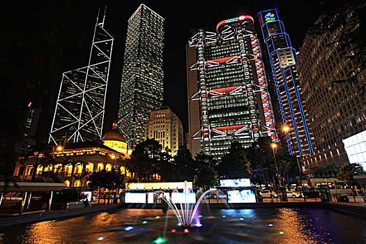 中心,天际线,夜晚,香港