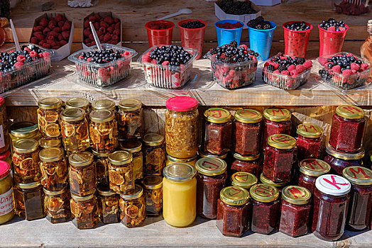 货摊,树林,浆果,玻璃,腌制,水果,国家公园,靠近,黑山,欧洲