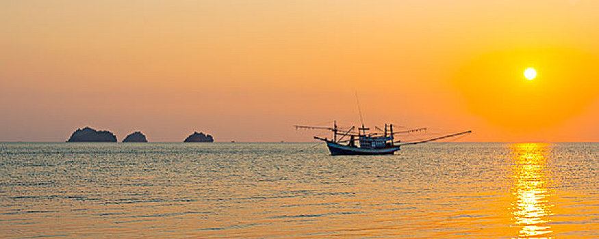 船,海中,日落,正面,小,岛屿,苏梅岛,海湾,泰国,亚洲