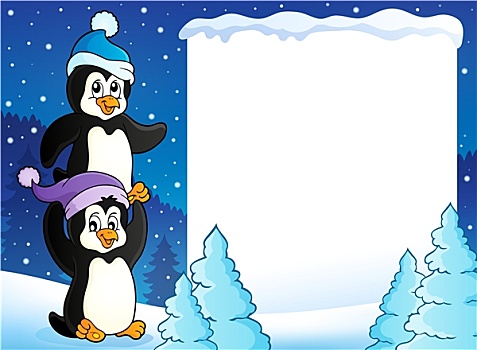 雪,框,企鹅