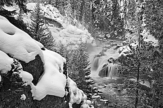瀑布,冬天,黄石国家公园