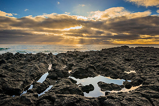 火山岩,海岸,日落,乌云,靠近,半岛,斯奈山半岛,韦斯特兰德,冰岛,欧洲