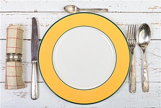 盘子,银质餐具,老,白色,桌子