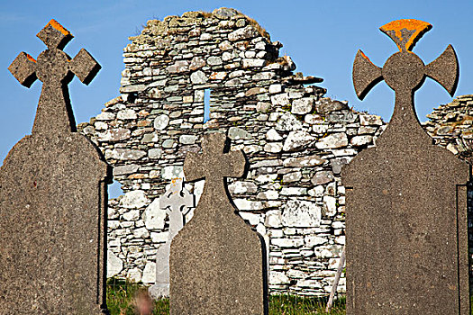 墓碑,正面,老,石墙,靠近,科克郡,爱尔兰