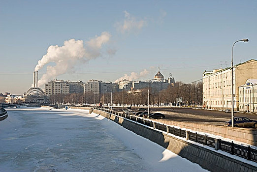 排水,水道,莫斯科,河,遮盖,冰,俄罗斯