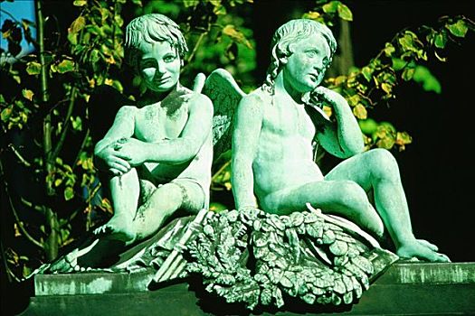 雕塑,两个,天使,哥本哈根,丹麦