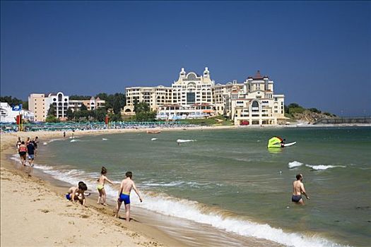 海滩,码头,皇宫,酒店,黑海,保加利亚