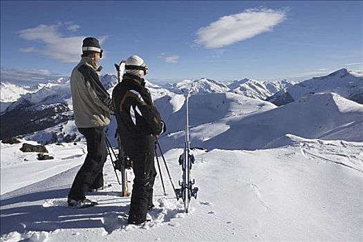 两个男人,滑雪,山,加拿大