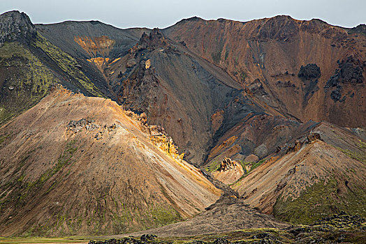 冰岛,兰德玛纳,流纹岩,山,彩色,亮光