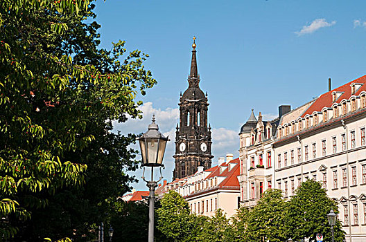 国王大街,教堂,三个,新城,德累斯顿,萨克森,德国,欧洲